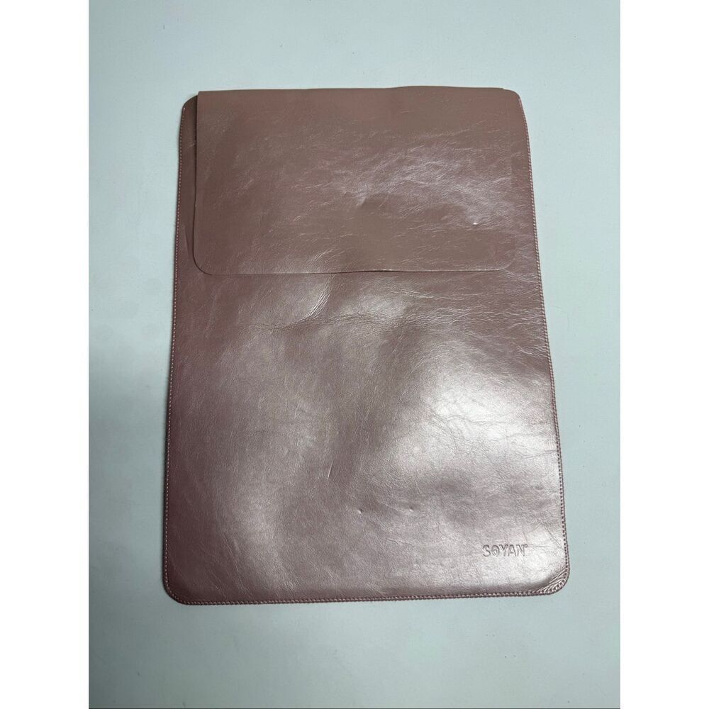 S0YAN Genuine Leather Laptop Sleeve & Document Holder – Minimalist Pink Case